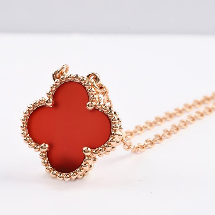 [Luxe Jewels]CLOVER 15MM CARNELIAN SINGLE FLOWER NECKLACE