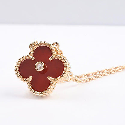 [Luxe Jewels]CLOVER 15MM DIAMOND CARNELIAN NECKLACE