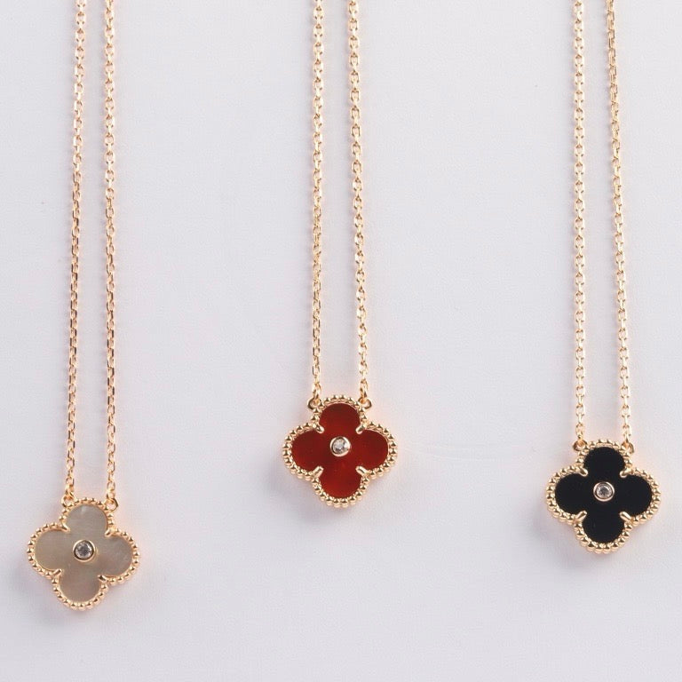 [Luxe Jewels]CLOVER 15MM DIAMOND CARNELIAN NECKLACE