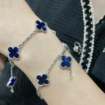 [Luxe Jewels]CLOVER 5 MOTIF PIETERSITE SILVER BRACELET