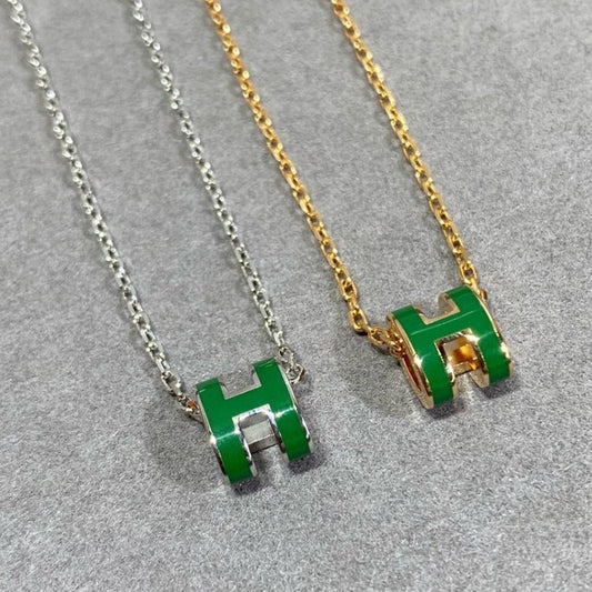 [Luxe Jewels]POP H GREEN NECKLACE SILVER AND GOLD