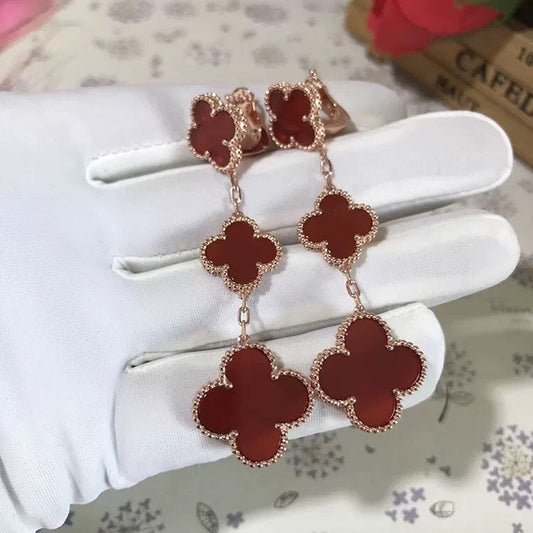 [Luxe Jewels]CLOVER 3 MOTIF CARNELIAN DROP EARRINGS