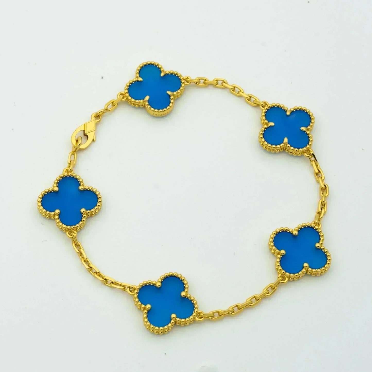 [Luxe Jewels]CLOVER 5 MOTIFS BLUE AGATE BRACELET