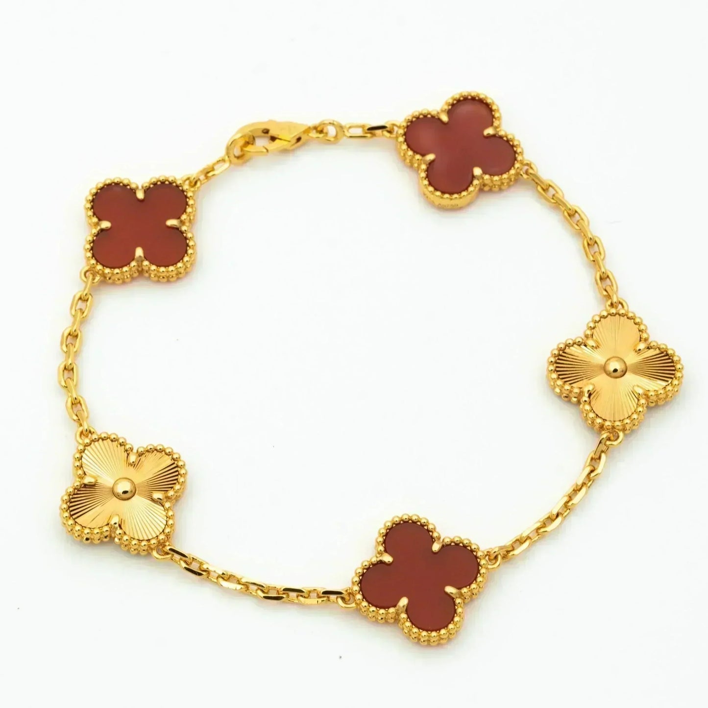 [Luxe Jewels]CLOVER  5 MOTIFS CARNELIAN GOLD BRACELET