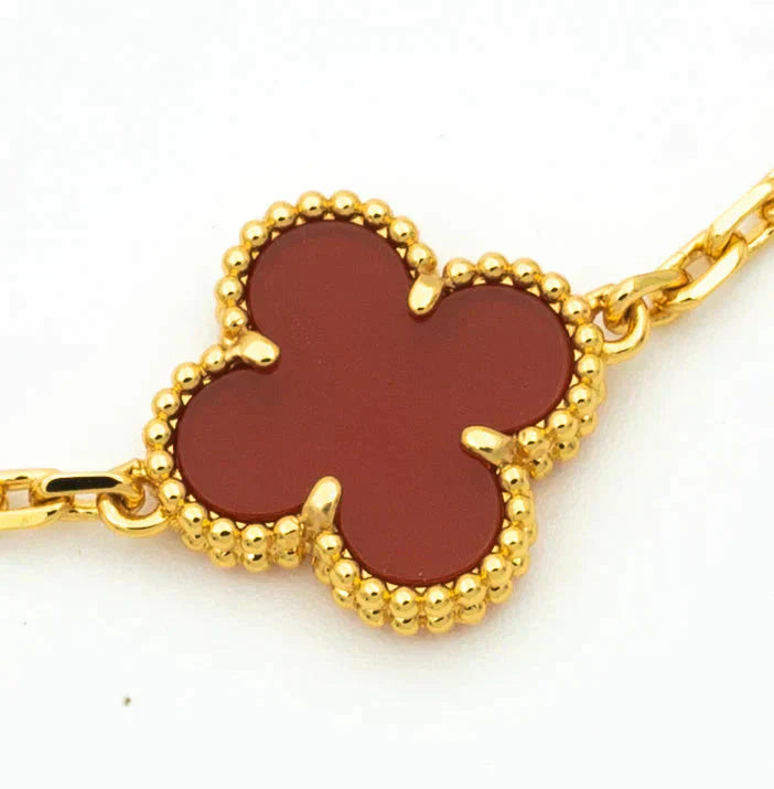 [Luxe Jewels]CLOVER  5 MOTIFS CARNELIAN GOLD BRACELET