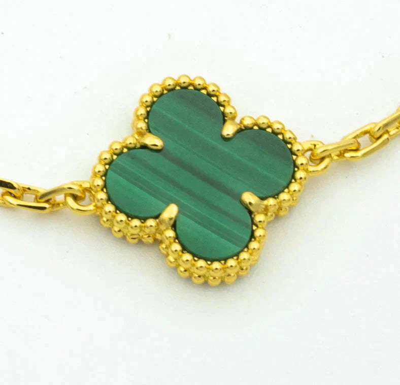 [Luxe Jewels]CLOVER  5 MOTIF MALACHITE DIAMOND BRACELET