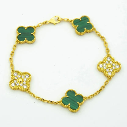 [Luxe Jewels]CLOVER  5 MOTIF MALACHITE DIAMOND BRACELET