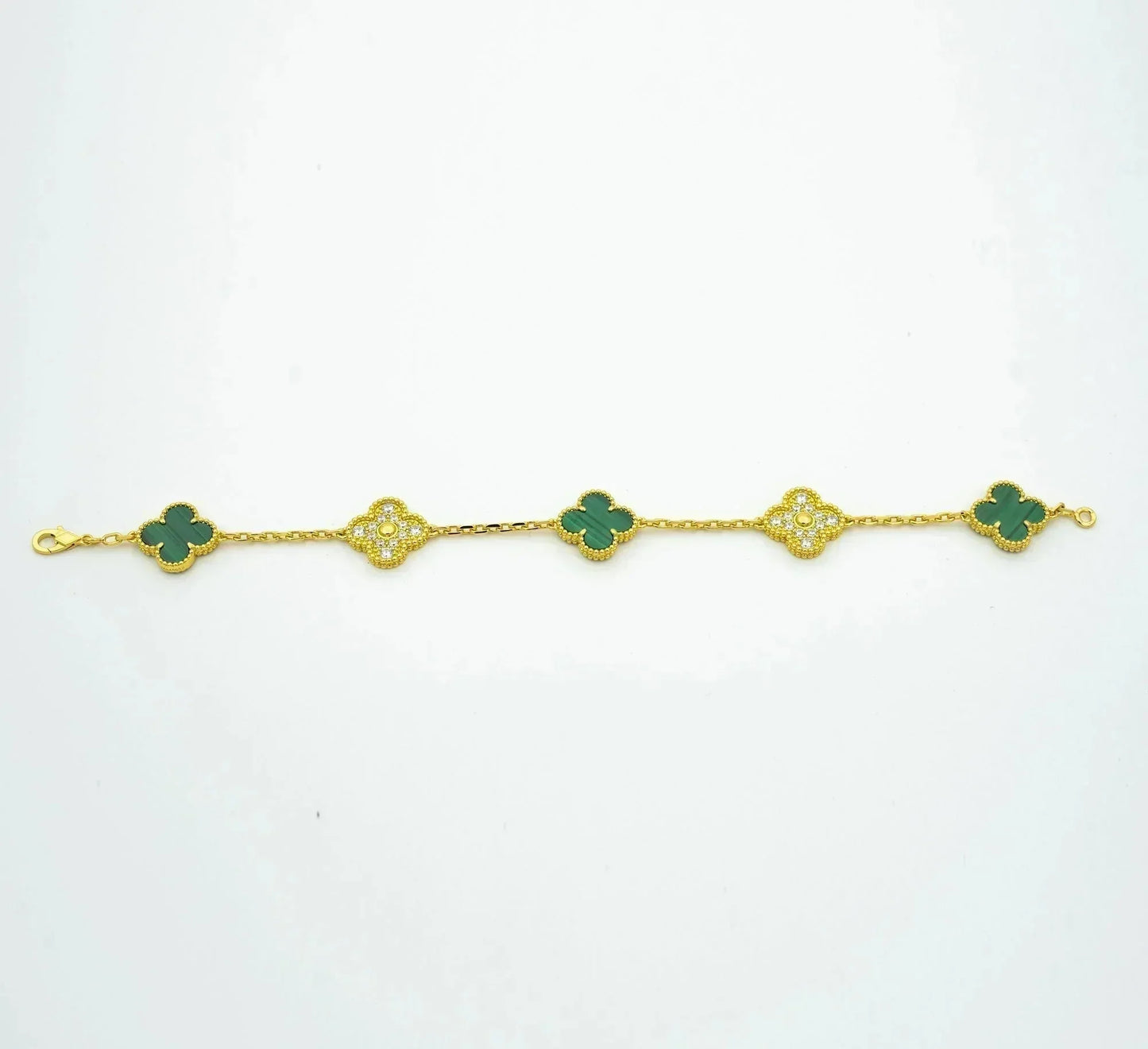 [Luxe Jewels]CLOVER  5 MOTIF MALACHITE DIAMOND BRACELET