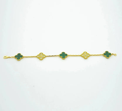 [Luxe Jewels]CLOVER  5 MOTIF MALACHITE DIAMOND BRACELET