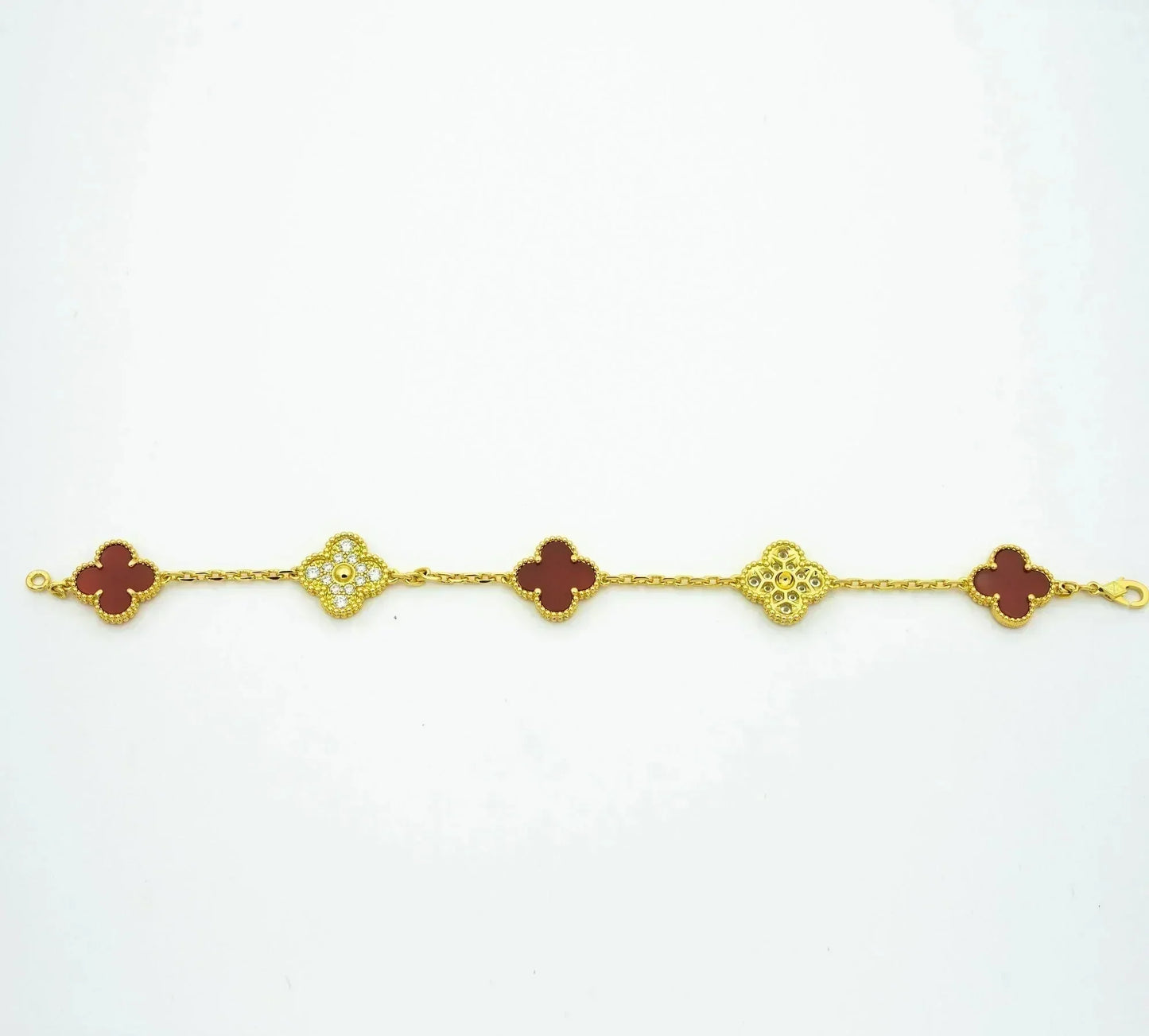 [Luxe Jewels]CLOVER 5 MOTIFS CARNELIAN DIAMOND BRACELET