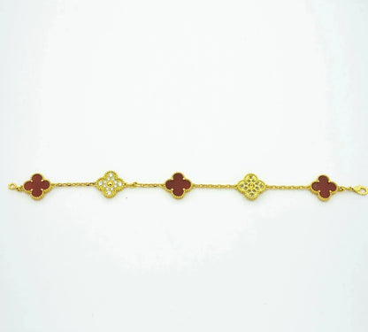 [Luxe Jewels]CLOVER 5 MOTIFS CARNELIAN DIAMOND BRACELET