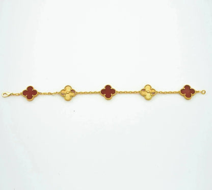 [Luxe Jewels]CLOVER  5 MOTIFS CARNELIAN GOLD BRACELET