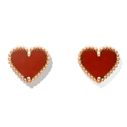 [Luxe Jewels]HEART CARNELIAN STUD EARRINGS