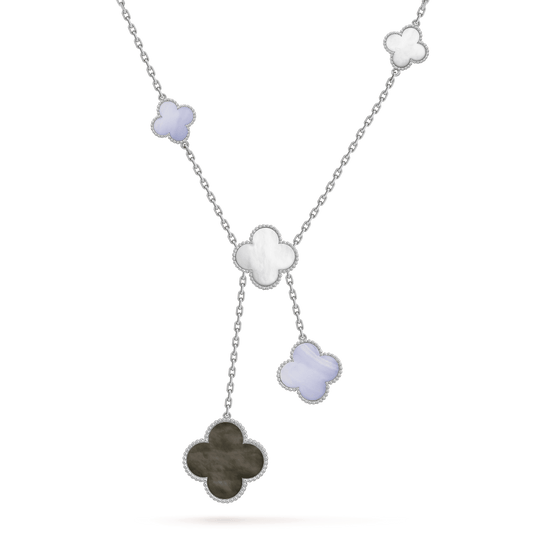 [Luxe Jewels]CLOVER MOP CHALCEDONY NECKLACE SILVER 6 MOTIF