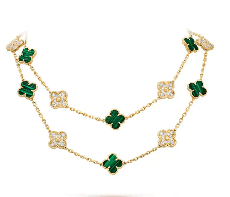 [Luxe Jewels]CLOVER 20 MOTIFS MALACHITE DIAMOND NECKLACE