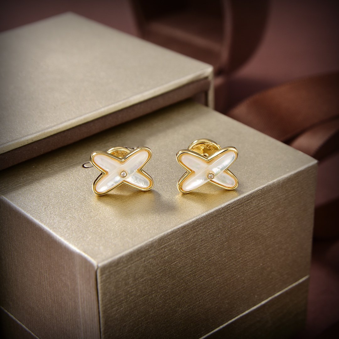 [Luxe Jewels]JEUX DE WHITE MOP GOLD DIAMOND EARRINGS