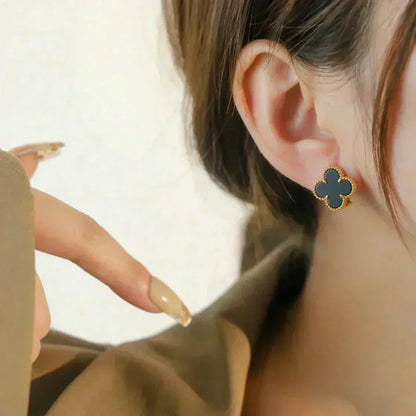 [Luxe Jewels]CLOVER MEDIUM 1 MOTIFS  ONYX STUD EARRINGS