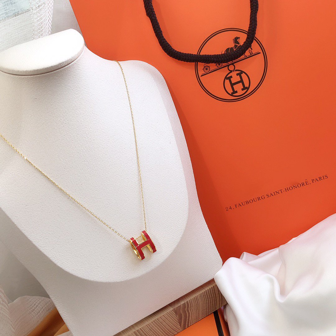 [Luxe Jewels]HM CLIC レッドエナメルゴールドネックレス