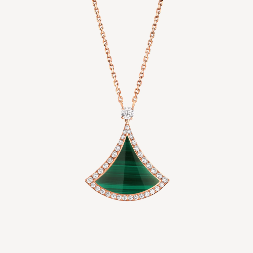 [Luxe Jewels]DREAM MALACHITE DIAMOND PAVED PINK GOLD NECKLACE