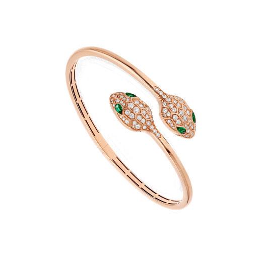 [Luxe Jewels]SERPENTI BRACELET PINK GOLD MALACHITE DIAMOND DOUBLE SNAKE