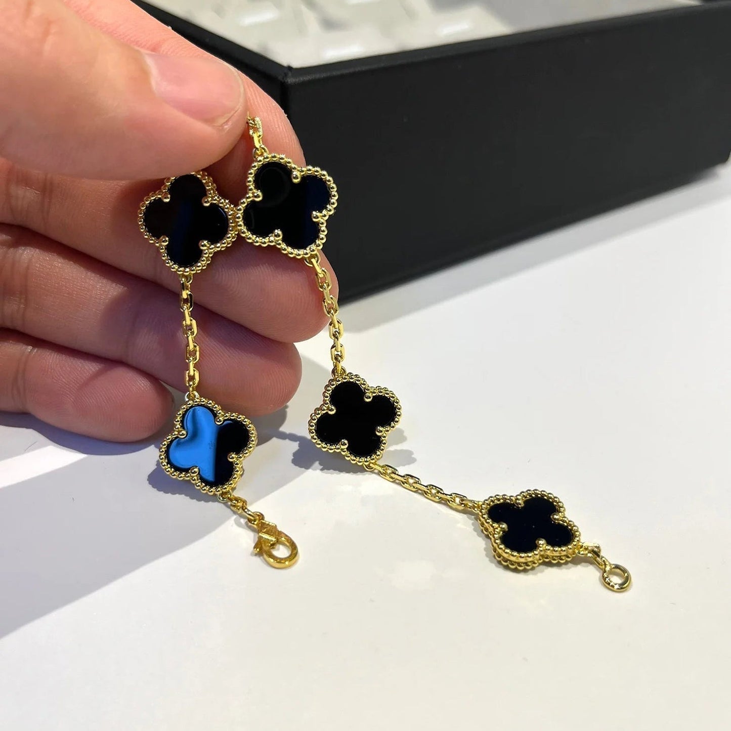 [Luxe Jewels]CLOVER  5 MOTIFS BLACK ONYX BRACELET