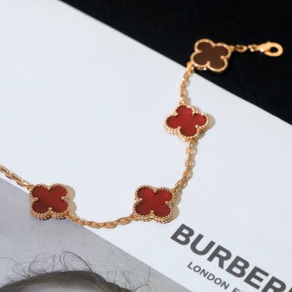 [Luxe Jewels]CLOVER 5 MOTIF RED AGATE  BRACELET