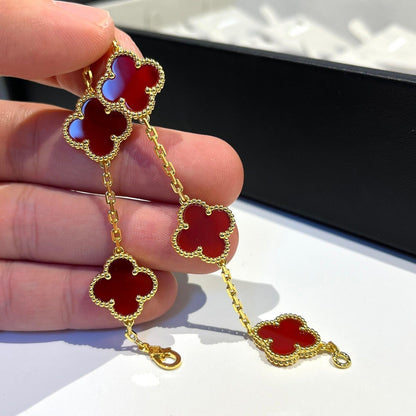 [Luxe Jewels]CLOVER 5 MOTIF RED AGATE  BRACELET