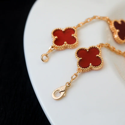 [Luxe Jewels]CLOVER 5 MOTIF RED AGATE  BRACELET