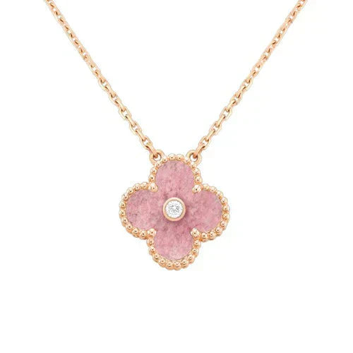 [Luxe Jewels]CLOVER 15MM DIAMOND RHODONITE NECKLACE