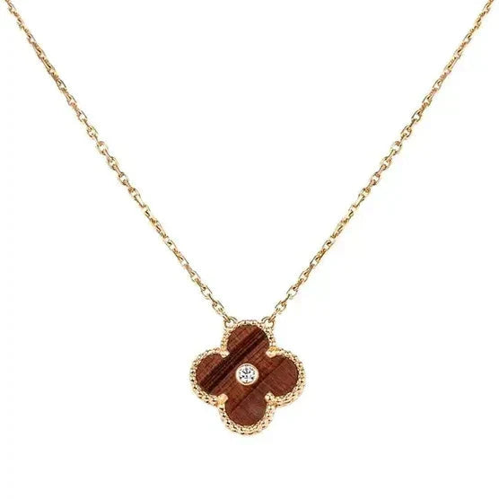 [Luxe Jewels]CLOVER 15MM DIAMOND AND YELLOW TIGER'S EYE AGATE necklace