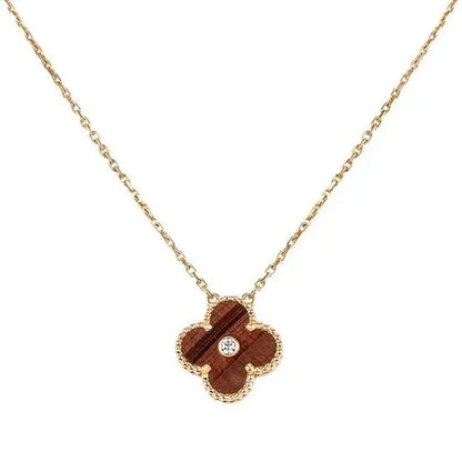 [Luxe Jewels]CLOVER 15MM DIAMOND AND YELLOW TIGER'S EYE AGATE necklace