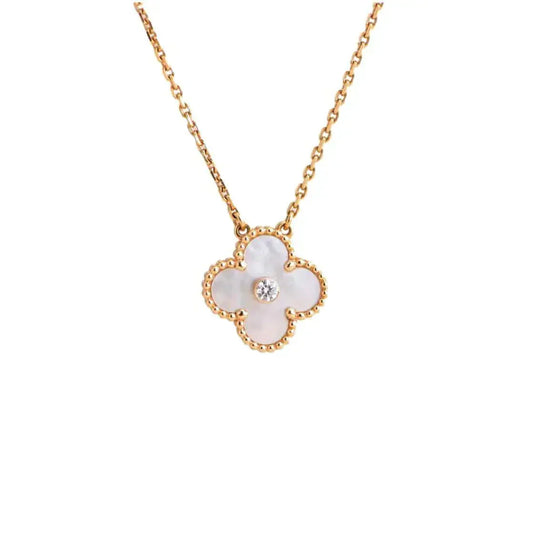 [Luxe Jewels]CLOVER 15MM DIAMOND WHITE FRITILLARIA NECKLACE