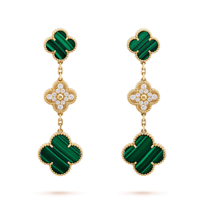 [Luxe Jewels]CLOVER EARRINGS GOLD MALACHITE DIAMOND 3 MOTIF