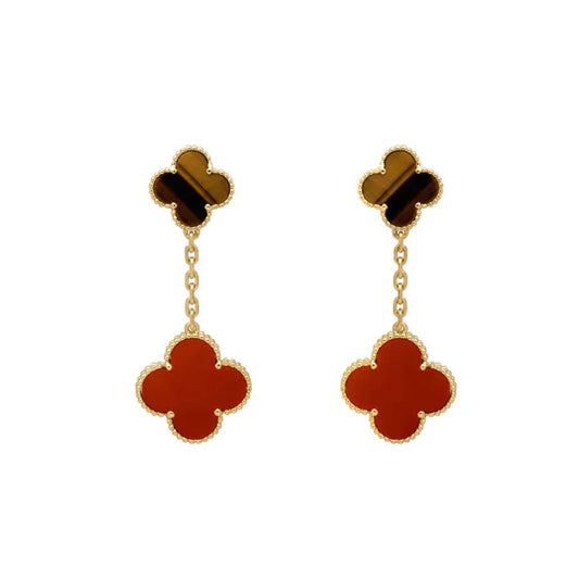 [Luxe Jewels]CLOVER  2 MOTIF  TIGER EYE CARNELIAN EARRINGS