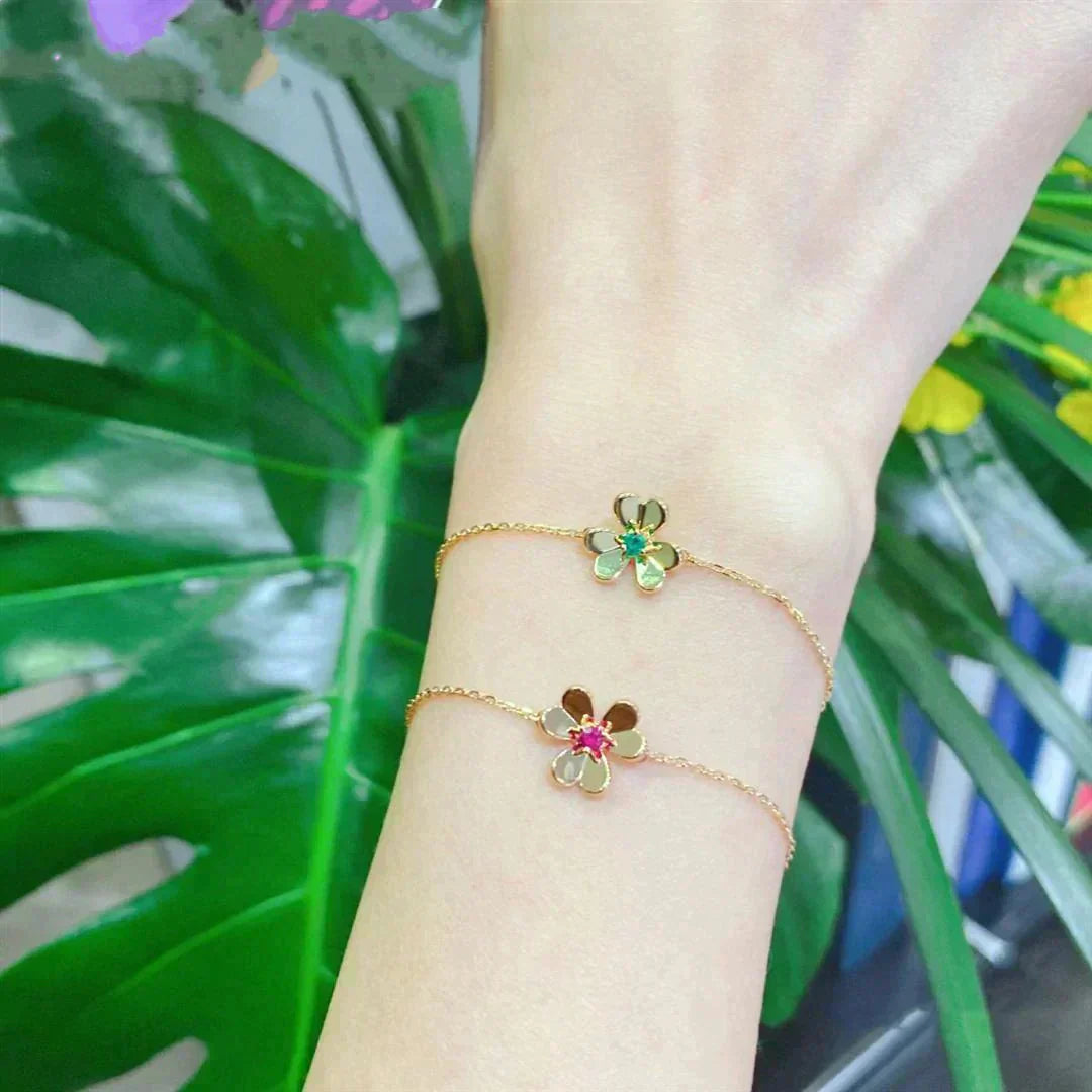 [Luxe Jewels]FRIVOLE GOLD FLOWER PINK MALACHITE BRACELET