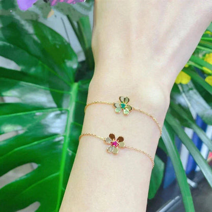 [Luxe Jewels]FRIVOLE GOLD FLOWER PINK MALACHITE BRACELET