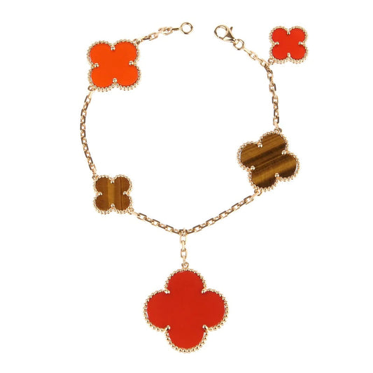 [Luxe Jewels]CLOVER BRACELET 5 MOTIFS CARNELIAN TIGER EYE