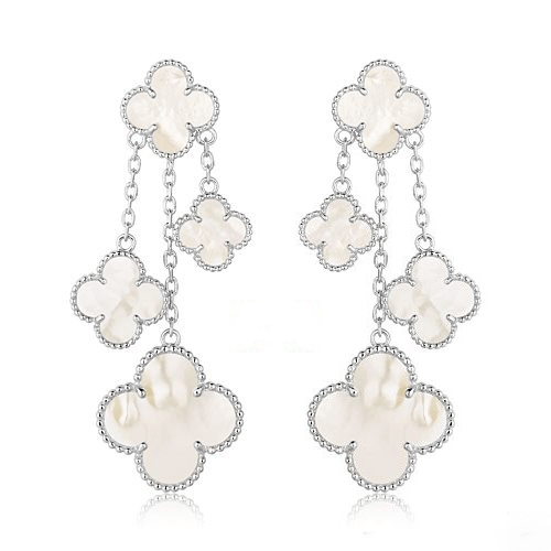 [Luxe Jewels]CLOVER EARRINGS WHITE MOP 4 MOTIFS SILVER