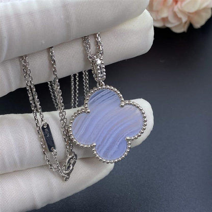 [Luxe Jewels]CLOVER SILVER CHALCEDONY BIG CLOVER NECKLACE