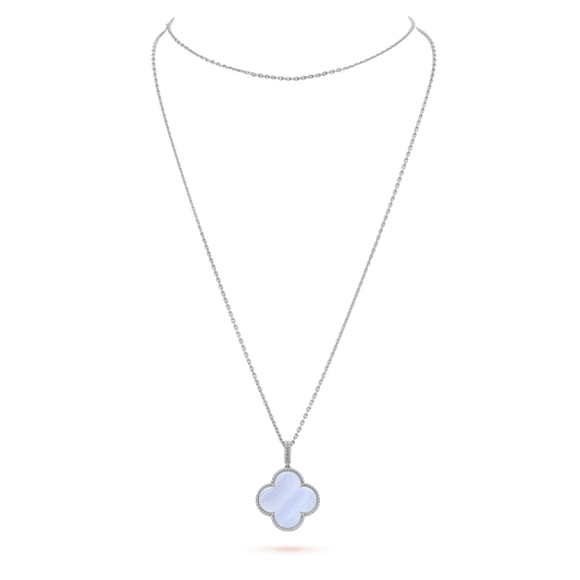 [Luxe Jewels]CLOVER SILVER CHALCEDONY BIG CLOVER NECKLACE