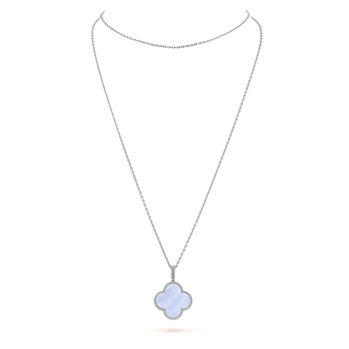 [Luxe Jewels]CLOVER SILVER CHALCEDONY BIG CLOVER NECKLACE