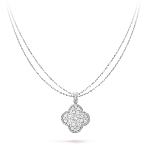 [Luxe Jewels]CLOVER 25MM SILVER FULL DIAMOND BIG CLOVER NECKLACE