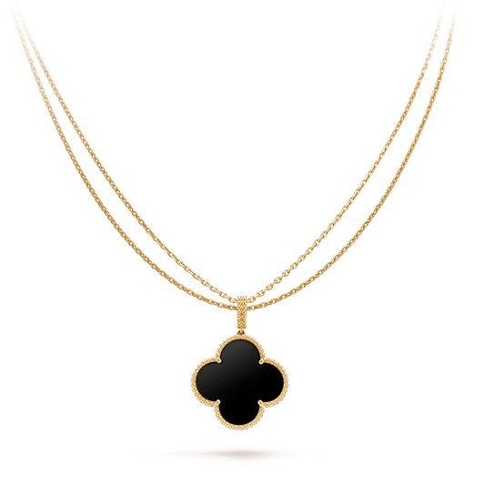 [Luxe Jewels]CLOVER 25MM GOLD ONYX BIG CLOVER NECKLACE