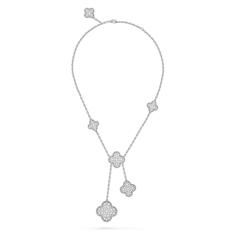 [Luxe Jewels]CLOVER 5 MOTIFS SILVER DIAMONDS NECKLACE