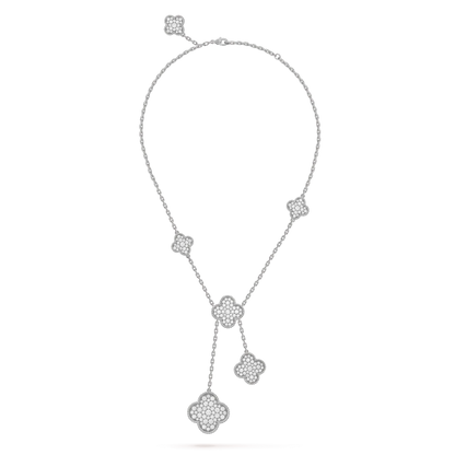 [Luxe Jewels]CLOVER 5 MOTIFS SILVER DIAMONDS NECKLACE