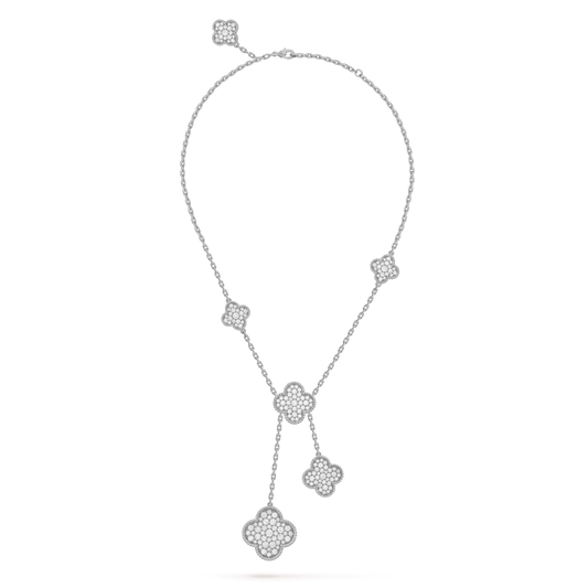 [Luxe Jewels]CLOVER 5 MOTIFS SILVER DIAMONDS NECKLACE