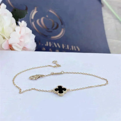 [Luxe Jewels]CLOVER ONYX SINGLE FLOWER BRACELET