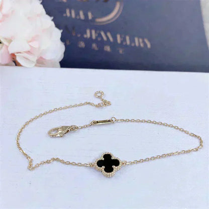 [Luxe Jewels]CLOVER ONYX SINGLE FLOWER BRACELET