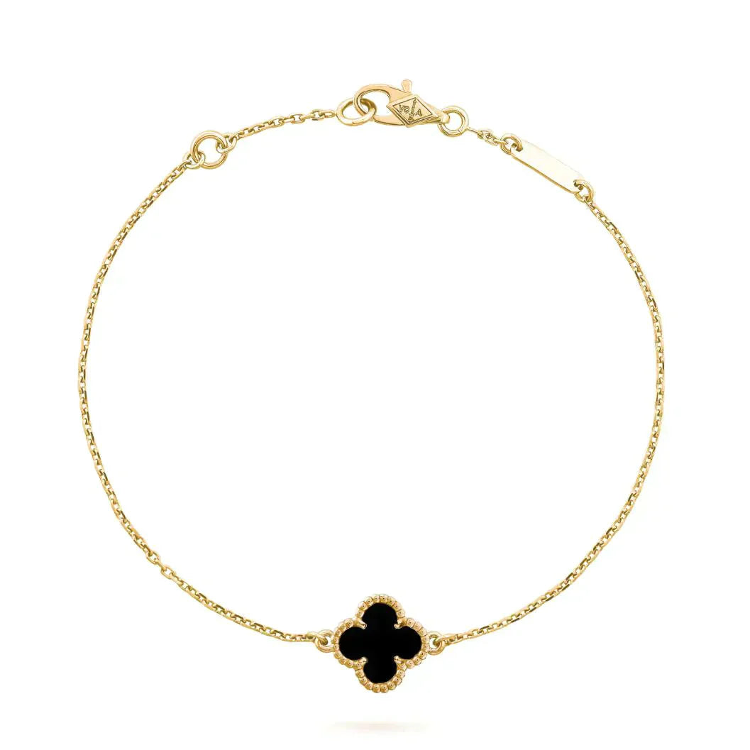 [Luxe Jewels]CLOVER ONYX SINGLE FLOWER BRACELET