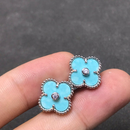 [Luxe Jewels]CLOVER 1 DIAMOND BLUE SKY SILVER EARRINGS